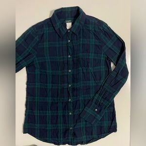 Women’s J. Crew Plaid Signature Green Button Up, Sz XS
